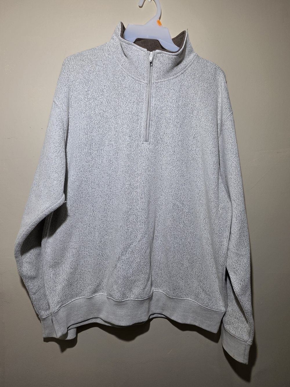 Orvis Men's Quarter Zip Fleece Pullover Sweater Light Gray Heather Brown XL